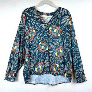 Coldwater Creek Floral Button Blouse Womens Petite XL Pullover Beachy Office